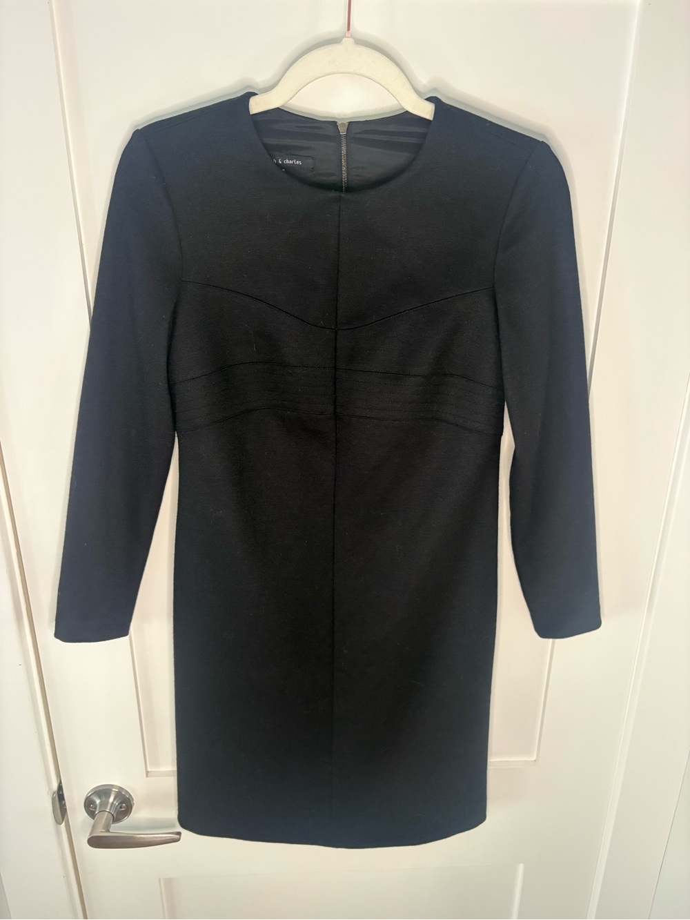 Judith & Charles Black Wool Sheath Dress Corset Seam Long Sleeve Size 2